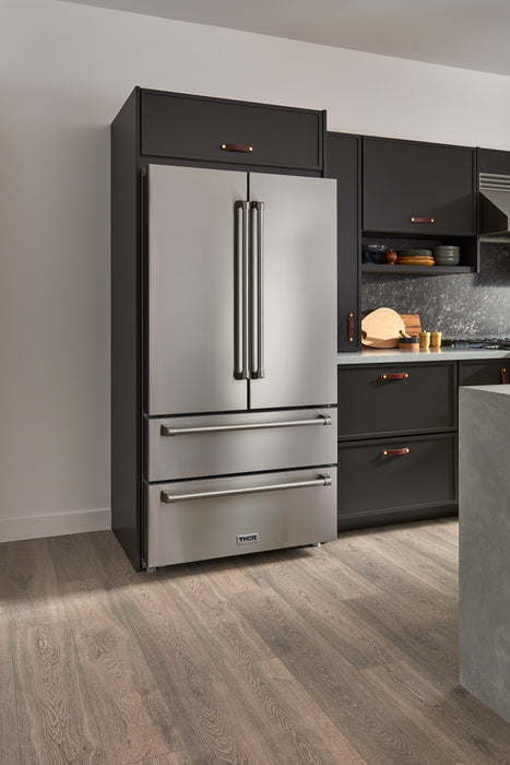 THOR Kitchen Package - 36" Electric Range, Range Hood, Refrigerator, Dishwasher, Wine Cooler, AP-ARE36-C-3