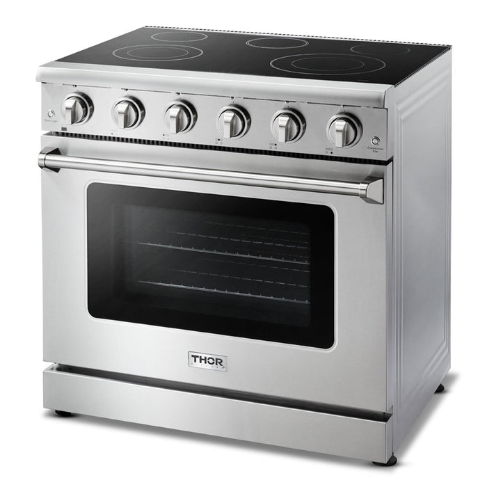 THOR Kitchen Package - 36" Electric Range, Range Hood, Refrigerator with Water and Ice Dispenser, Dishwasher, AP-HRE3601-C-7