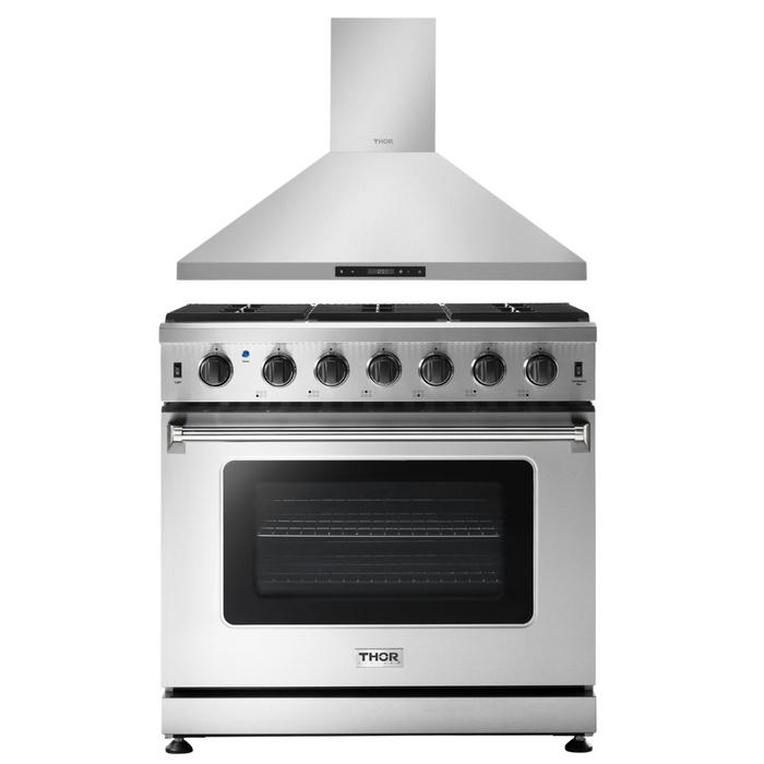 THOR Kitchen Package 36" Gas Range, 36" Range Hood, AP-LRG3601U