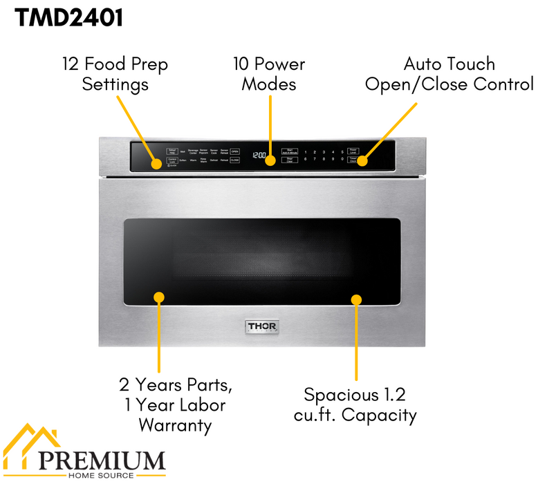THOR Kitchen Package - 36" Gas Range, Range Hood, Microwave, Refrigerator with Water and Ice Dispenser, Dishwasher, AP-LRG3601U-13