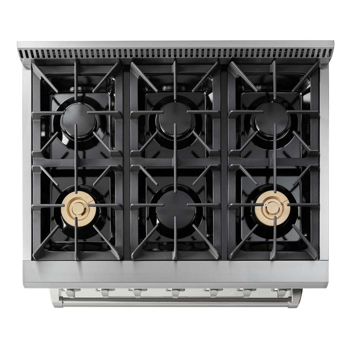 THOR Kitchen Package - 36" Gas Range, Range Hood, Microwave, Refrigerator with Water and Ice Dispenser, Dishwasher, Wine Cooler, AP-HRG3618U-C-10