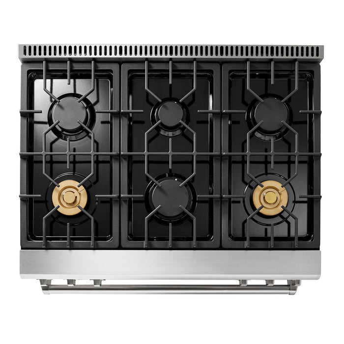 THOR Kitchen Package - 36" Gas Range, Range Hood, Microwave, Refrigerator with Water and Ice Dispenser, Dishwasher, Wine Cooler, AP-TRG3601-14