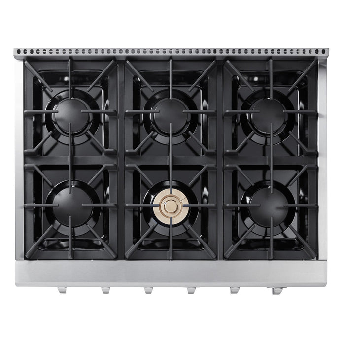 THOR Kitchen Package - 36" Gas Rangetop, Range Hood, Wall Oven, Refrigerator with Water and Ice Dispenser, Dishwasher, AP-HRT3618U-6