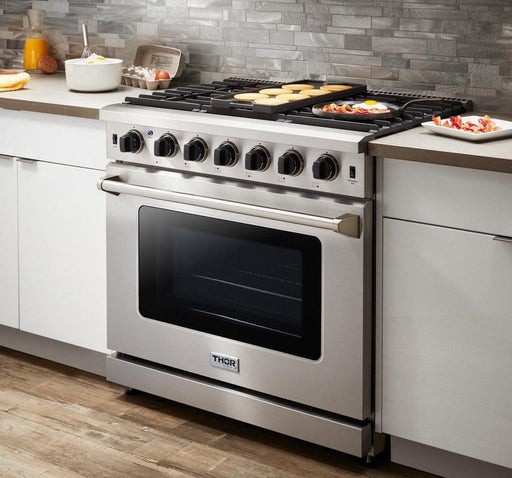 THOR Kitchen Package 36 Inch Gas Range, Range Hood, AP-LRG3601U-W