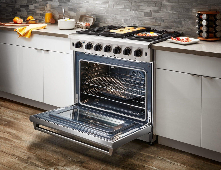 THOR Kitchen Package 36 Inch Gas Range, Range Hood, AP-LRG3601U-W