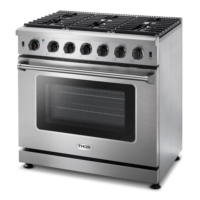 THOR Kitchen Package - 36 Inch Gas Range, Range Hood, Microwave, AP-LRG3601U-W-4