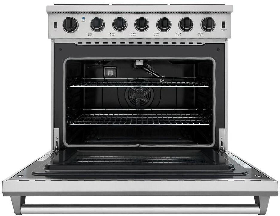 THOR Kitchen Package - 36 Inch Propane Gas Range, Range Hood, Refrigerator with Water and Ice Dispenser, Dishwasher, AP-LRG3601ULP-W-7