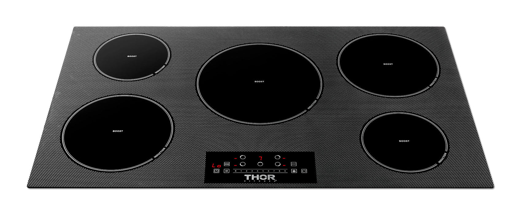 THOR Kitchen Package - 36" Induction Cooktop, Range Hood, Refrigerator with Water and Ice Dispenser, Dishwasher, AP-TIH36-W-7