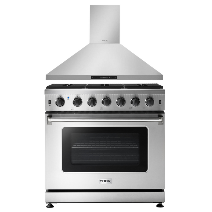 THOR Kitchen Package - 36" Propane Gas Range, 36" Range Hood, AP-LRG3601ULP