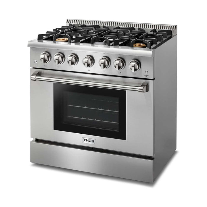 THOR Kitchen Package - 36" Propane Gas Range, Range Hood, Microwave, AP-HRG3618ULP-C-4