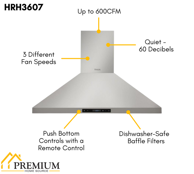 THOR Kitchen Package - 36" Propane Gas Range, Range Hood, Microwave, Refrigerator with Water and Ice Dispenser, Dishwasher, AP-LRG3601ULP-13