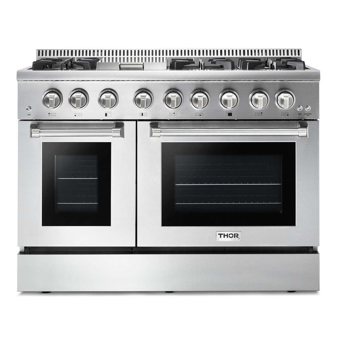 THOR Kitchen Package - 48" Gas Burner, Electric Oven Range and Range Hood, AP-HRD4803U-W