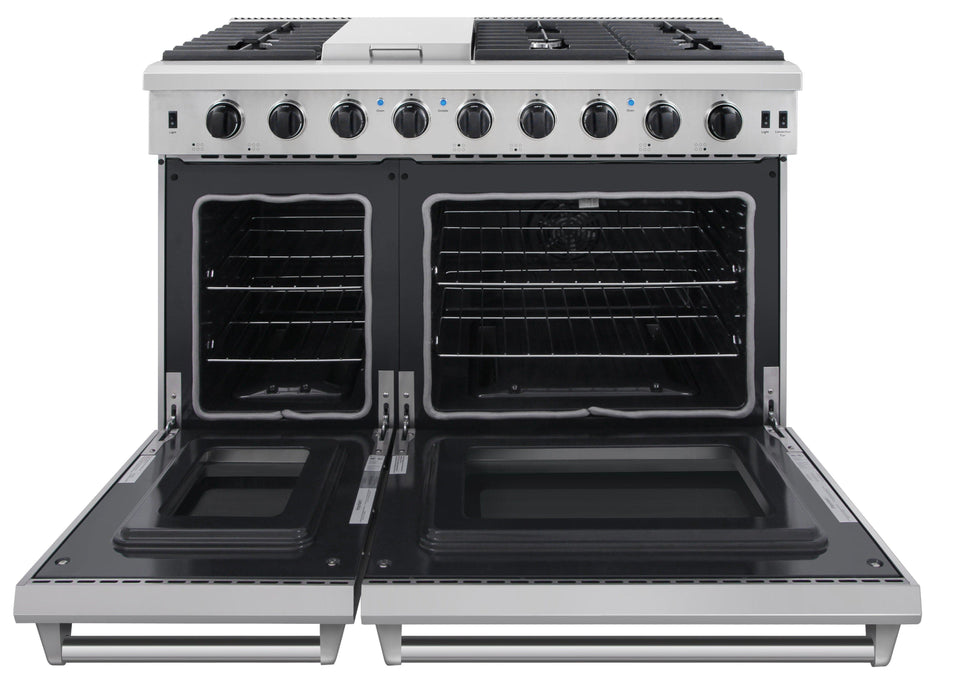 THOR Kitchen Package - 48" Gas Range, Range Hood, Dishwasher, Refrigerator with Water and Ice Dispenser, AP-LRG4807U-W-7