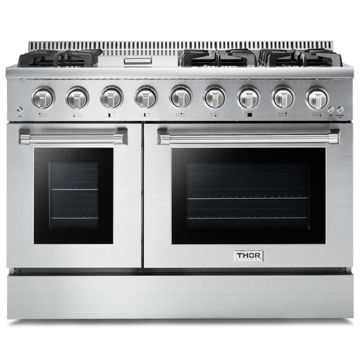 THOR Kitchen Package - 48" Gas Range, Range Hood, Refrigerator with Water and Ice Dispenser, Dishwasher, AP-HRG4808U-10