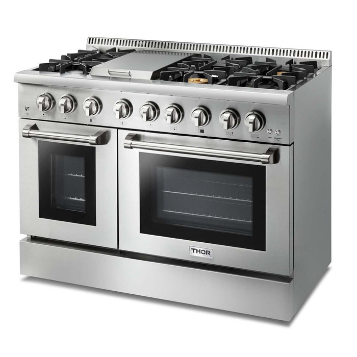 THOR Kitchen Package - 48" Propane Gas Burner, Electric Oven Range and Range Hood, AP-HRD4803ULP-W