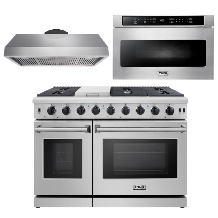 THOR Kitchen Package - 48" Propane Gas Range, Range Hood and Microwave, AP-LRG4807ULP-5