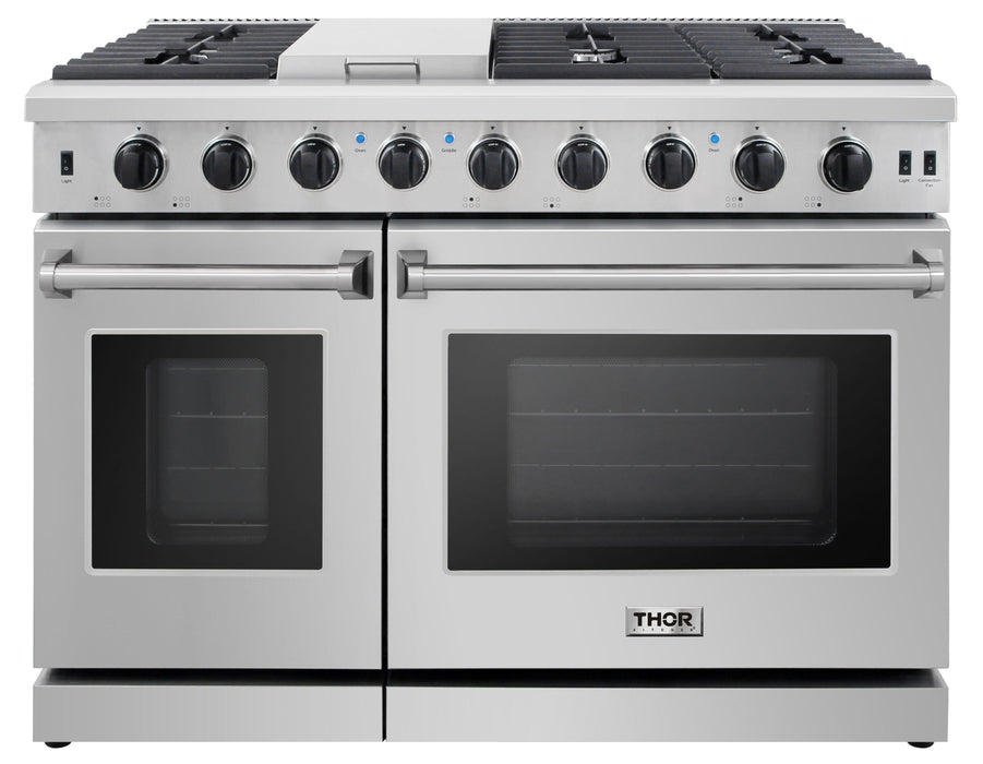 THOR Kitchen Package - 48" Propane Gas Range, Range Hood, Dishwasher, Refrigerator with Water and Ice Dispenser, Microwave, AP-LRG4807ULP-13