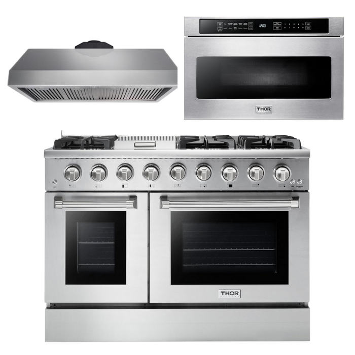 THOR Kitchen Package - 48" Propane Gas Range, Range Hood, Microwave - Stainless Steel Knobs, AP-HRG4808ULP-5