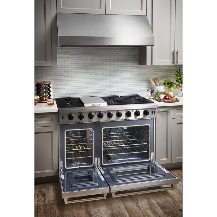 THOR Kitchen Package - 48" Propane Gas Range, Wall Mount Range Hood, AP-LRG4807ULP-W