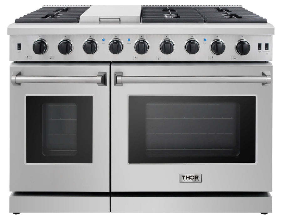 THOR Kitchen Package - 48" Propane Gas Range, Wall Mount Range Hood, AP-LRG4807ULP-W