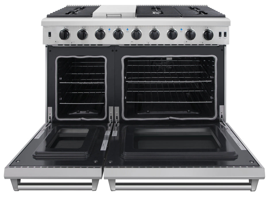 THOR Kitchen Package - 48" Propane Gas Range, Wall Mount Range Hood, AP-LRG4807ULP-W