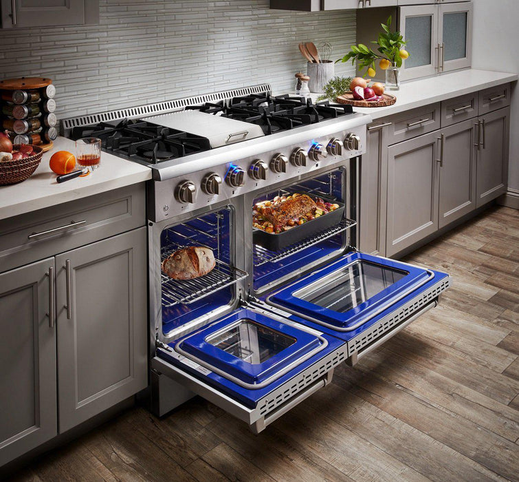 THOR Kitchen Package - Professional 48" Propane Gas Range, Range Hood, AP-HRG4808ULP-W