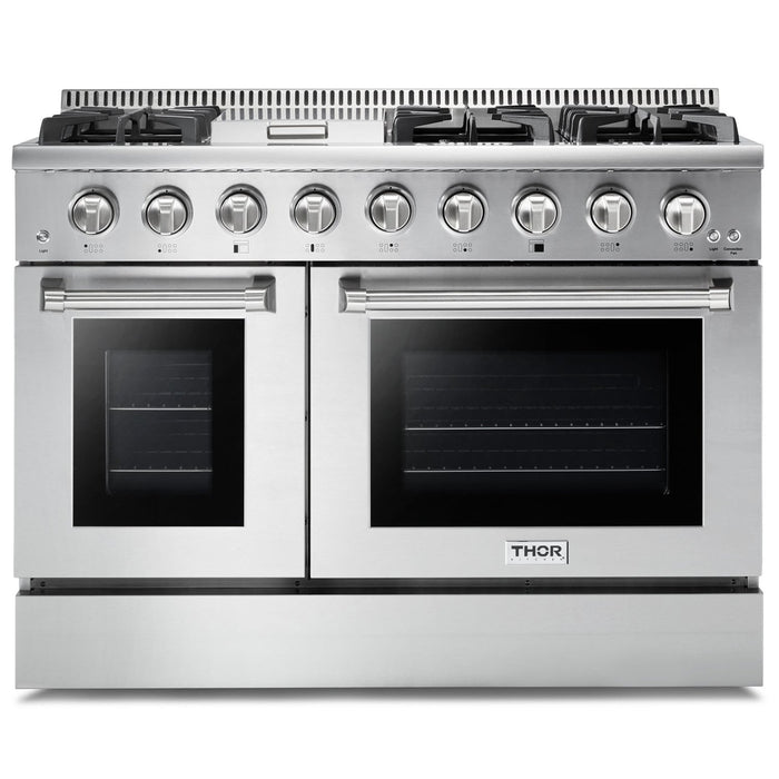 THOR Kitchen Package - Professional 48" Propane Gas Range, Range Hood, AP-HRG4808ULP-W
