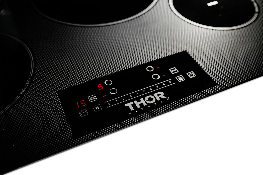 THOR Package - 30" Induction Cooktop, Range Hood, Microwave, Refrigerator with Water and Ice Dispenser, Dishwasher, AP-TIH30-W-9