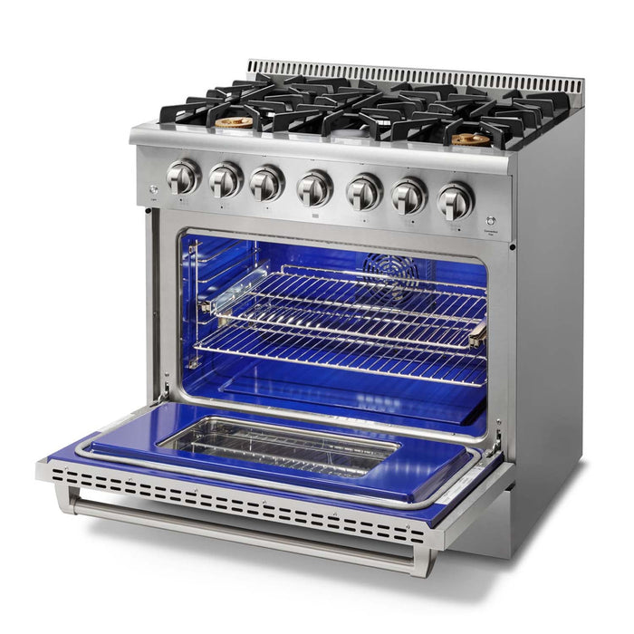 THOR Package - 36" Propane Gas Range, Range Hood, Microwave, Refrigerator with Water & Ice Dispenser, Dishwasher, Wine Cooler