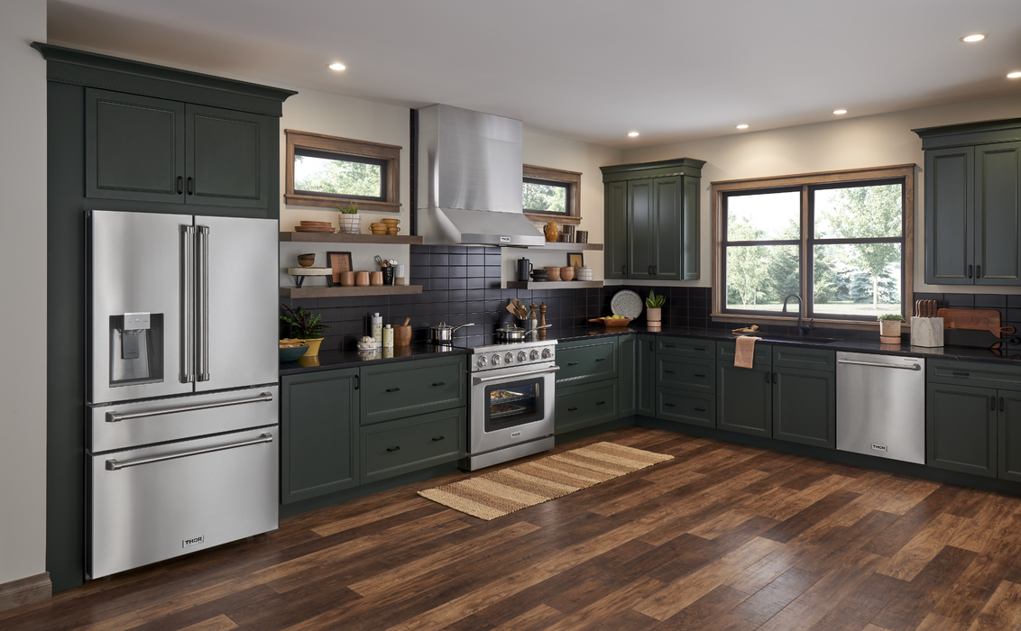 THOR Package - 48" Gas Range, Range Hood, Refrigerator with Water and Ice Dispenser, Dishwasher & Wine Cooler, AP-LRG4807U-11