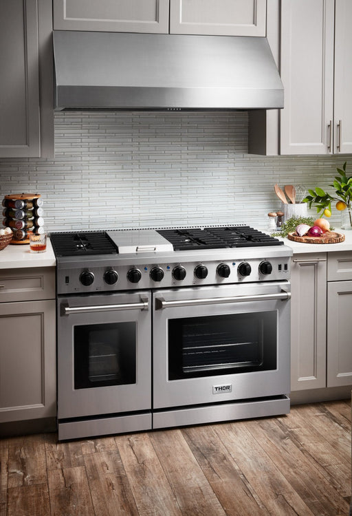 THOR Package - 48" Propane Gas Range, Range Hood, Refrigerator with Water and Ice Dispenser, Dishwasher, Wine Cooler, AP-LRG4807ULP-W-8
