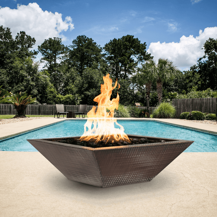 Top Fires Maya 24-Inch Square Copper Gas Fire Bowl - Electronic (OPT-103-SQ24E)