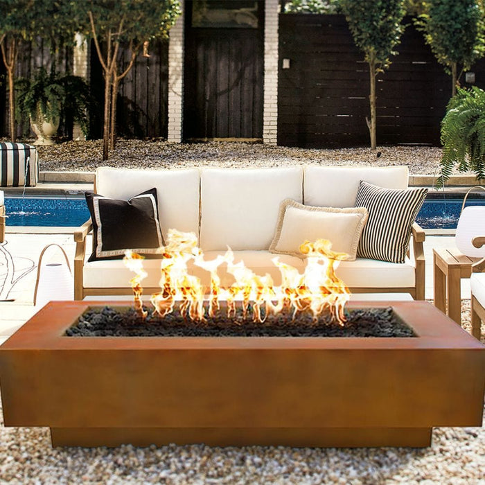 Top Fires Coronado 15-Inch Tall Rectangular Corten Steel Gas Fire Pit - Match Lit