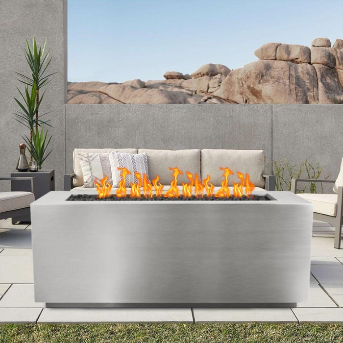 Top Fires Pismo 24-Inch Tall Rectangular Stainless Steel Gas Fire Pit - Match Lit