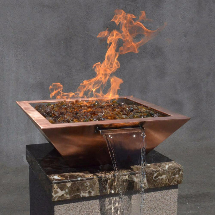 Top Fires Maya 30-Inch Square Hammered Copper Gas Fire and Water Bowl - Electronic (OPT-30SCFWE)