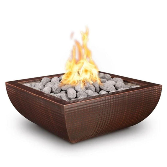 Top Fires Avalon Square Hammered Copper Gas Fire Bowl - Match Lit