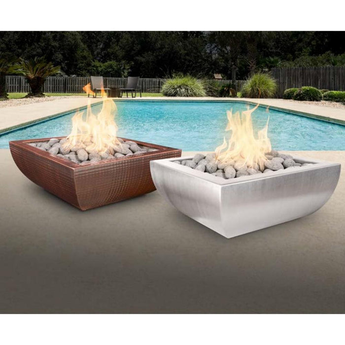 Top Fires Avalon Square Hammered Copper Gas Fire Bowl - Match Lit