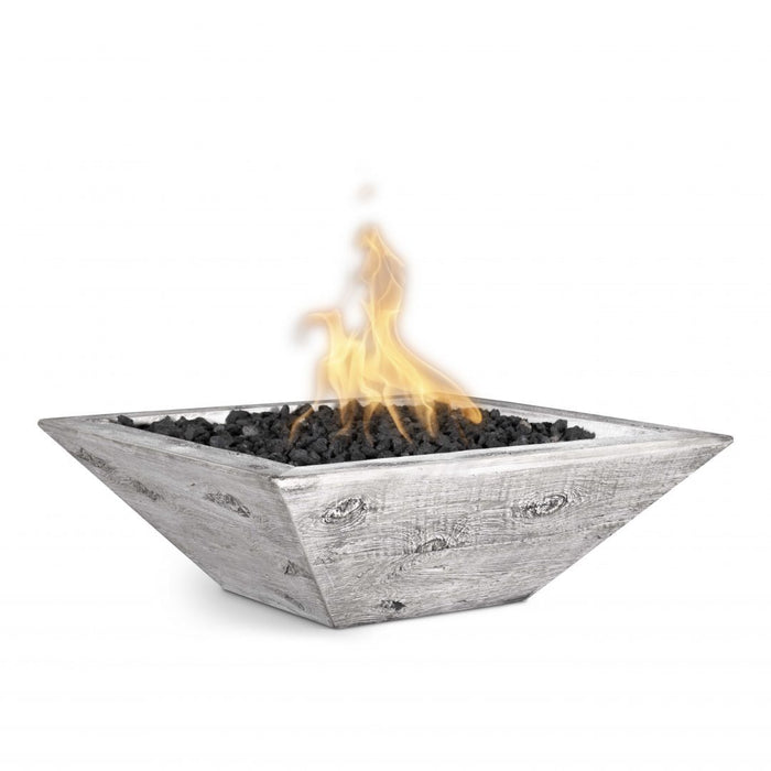 Top Fires Maya Square Wood Grain GFRC Gas Fire Bowl - Match Lit