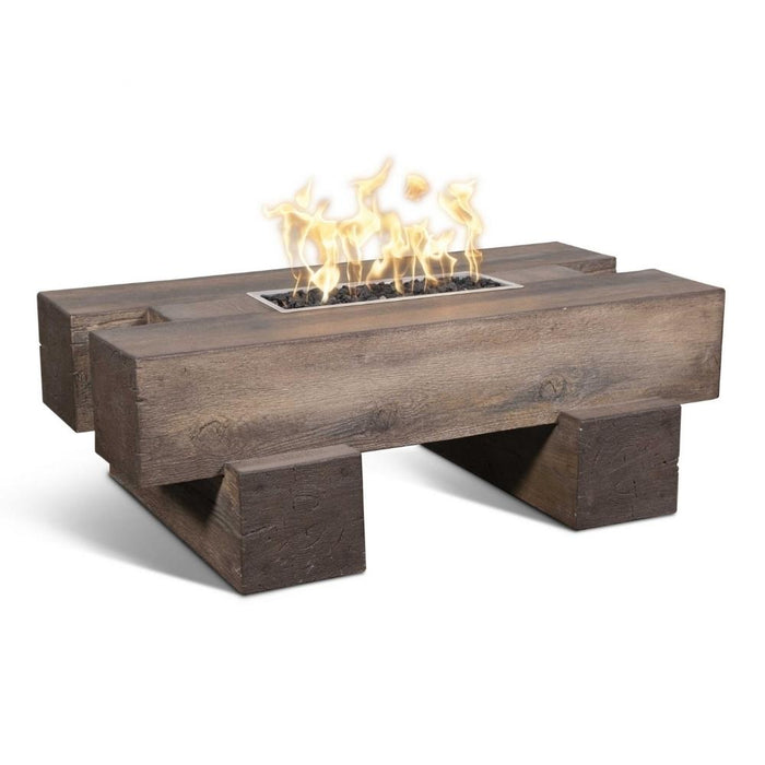 Top Fires Palo Rectangular Wood Grain GFRC Gas Fire Pit Table - Flame Sense