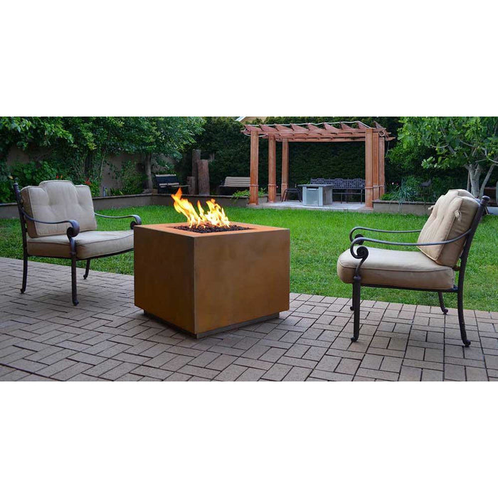 Top Fires Forma Square Corten Steel Gas Fire Pit - Match Lit