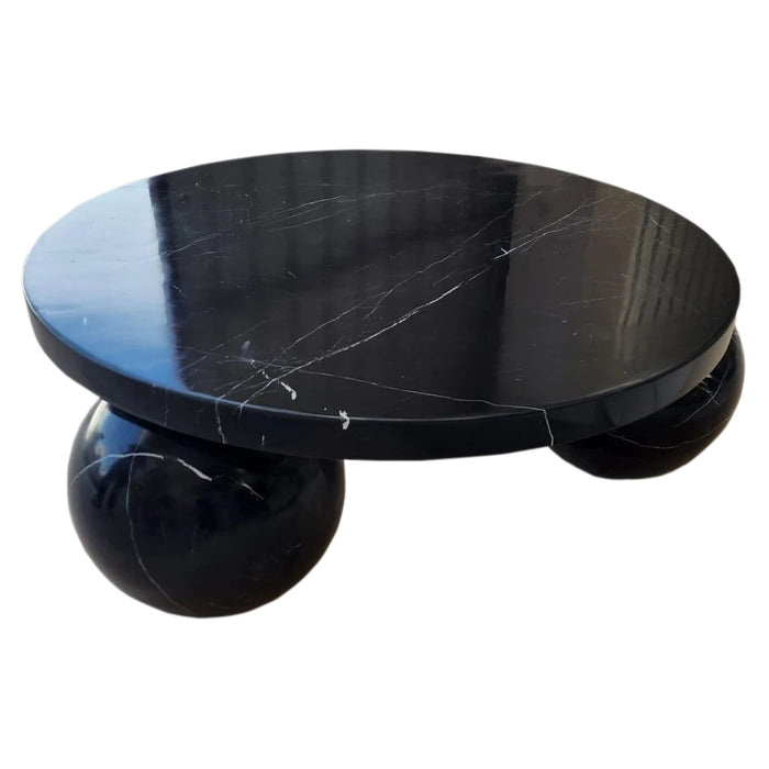 Toros Black Marble Round Designer Coffee Table with Sphere Legs