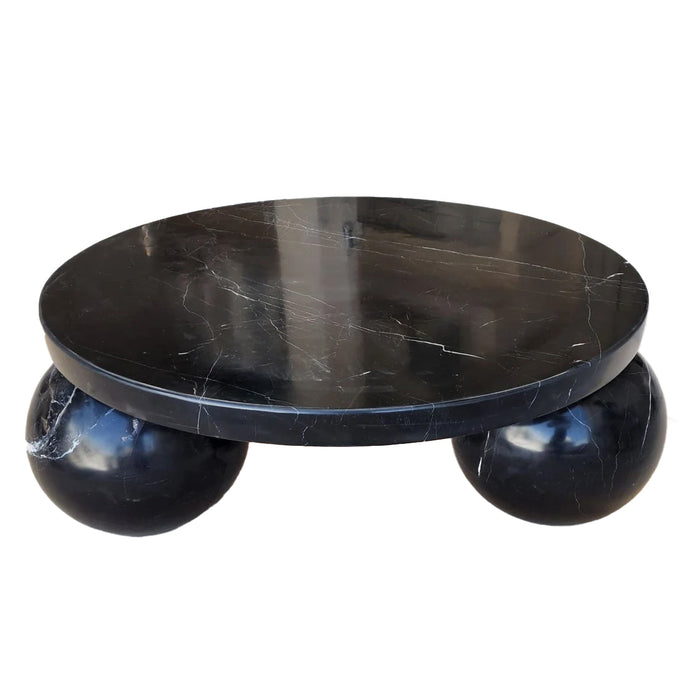 Toros Black Marble Round Designer Coffee Table with Sphere Legs