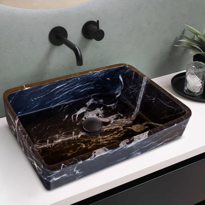 Toros Black Marble Rectangular Above Vanity Bathroom Sink (W)14.4" (L)20.3" (H)4.70"