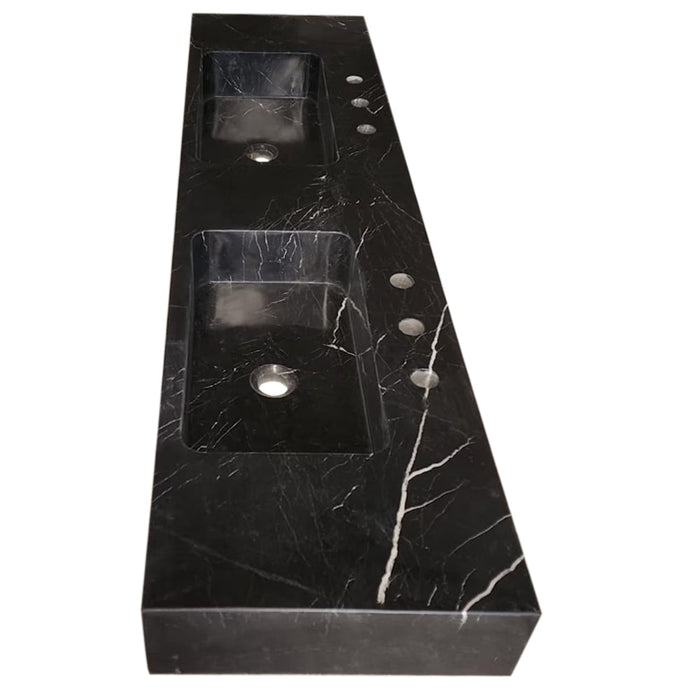 Toros Black Marble Double Sink Wall-mount Bathroom Sink Polished (W)18" (L)60" (H)6"