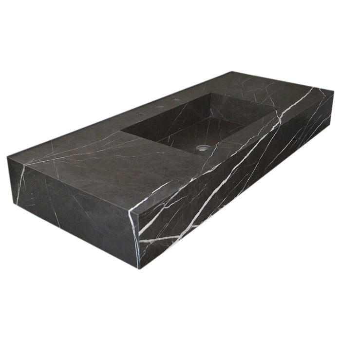 Toros Black Marble Rectangular Wall-mount Bathroom Sink (W)20" (L)48" (H)6"