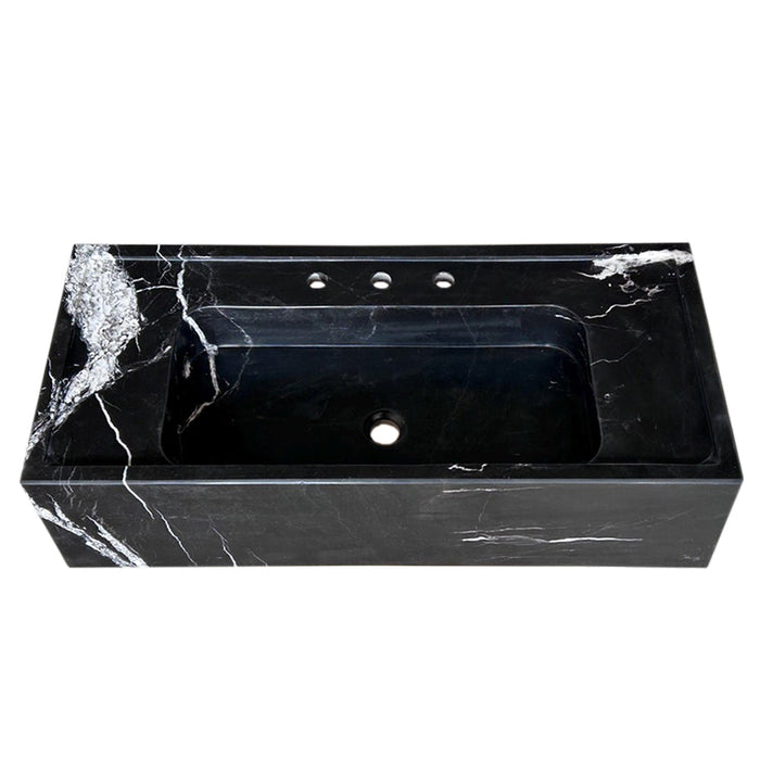 Toros Black Marble Rectangular Wall-mount Bathroom Sink (W)16" (L)36" (H)10"