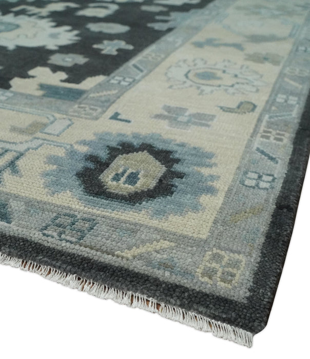 Antique look Black, Beige and Silver Hand Knotted Traditional Oushak Multi Size Wool Area Rug