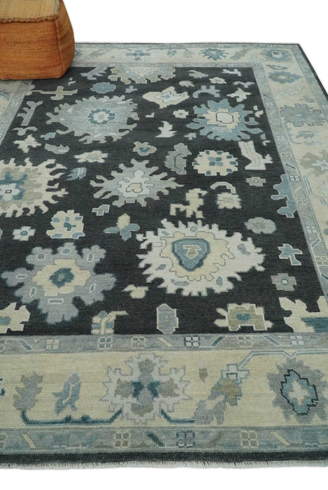 Antique look Black, Beige and Silver Hand Knotted Traditional Oushak Multi Size Wool Area Rug