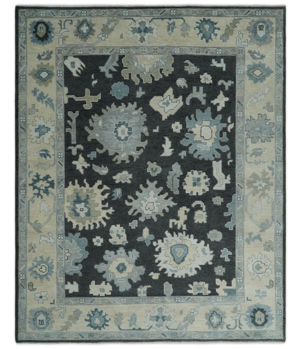 Antique look Black, Beige and Silver Hand Knotted Traditional Oushak Multi Size Wool Area Rug