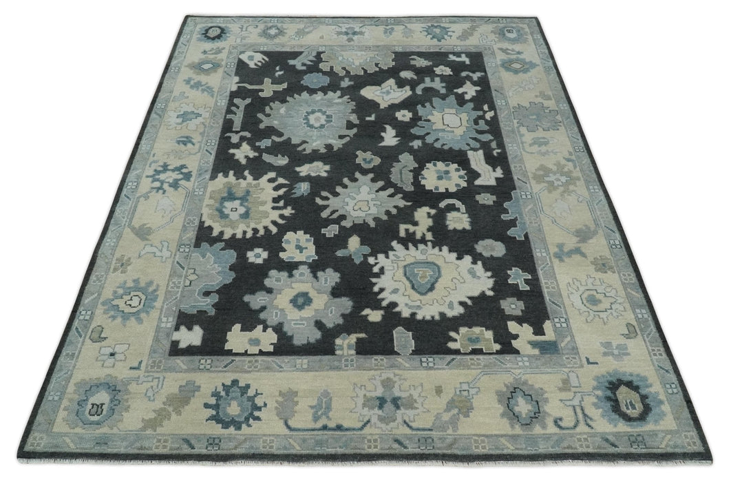 Antique look Black, Beige and Silver Hand Knotted Traditional Oushak Multi Size Wool Area Rug